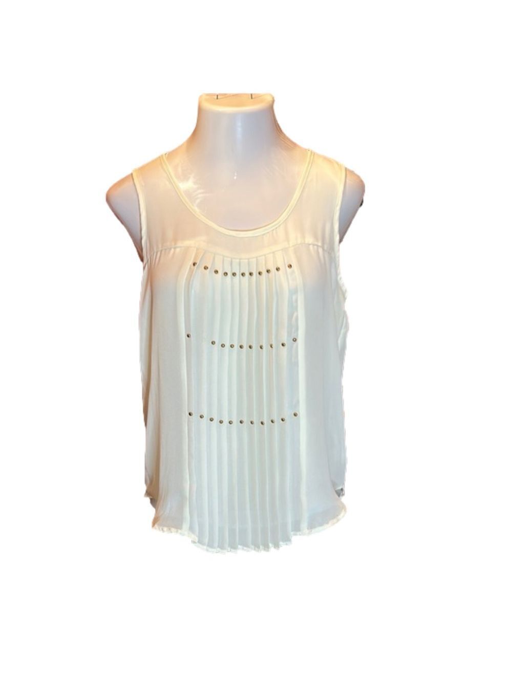 BLU PEPPER  Sheer Cream Tank Top w/ Gold Stud Trim NWT!